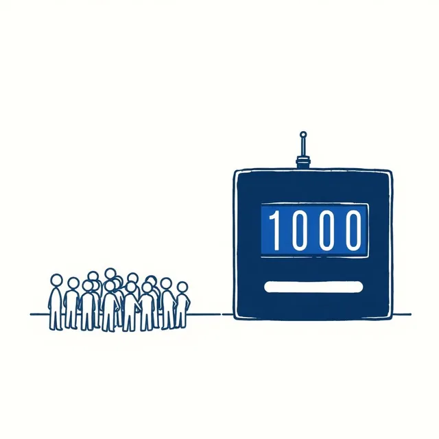 Mechanical tally counter beside a small crowd of figures