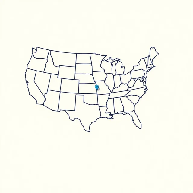 Outline map of the continental United States with location pins