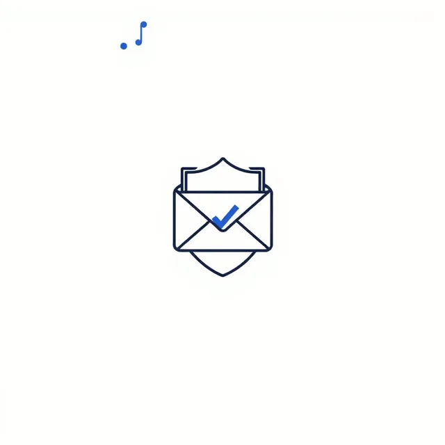 Envelope passing through an authentication shield with a checkmark