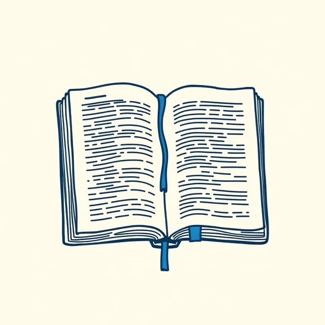 Open reference book with a blue bookmark ribbon